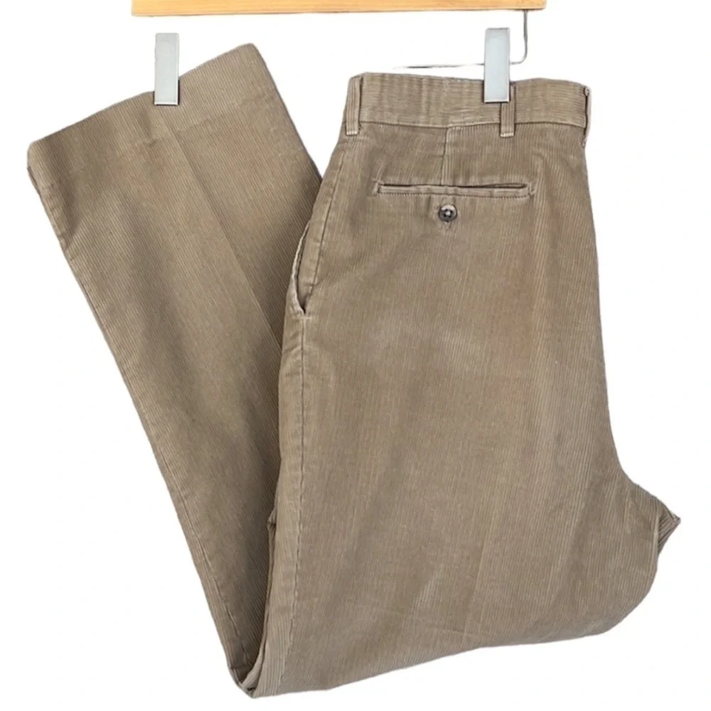 Haggar Men’s Wide Wale Corduroy Pleated Pants Tan Khaki 34x30 USA